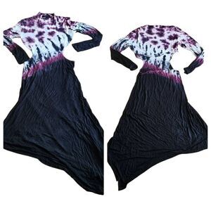 Elegant Tie-Dye Maxi Dress - Purple and Black